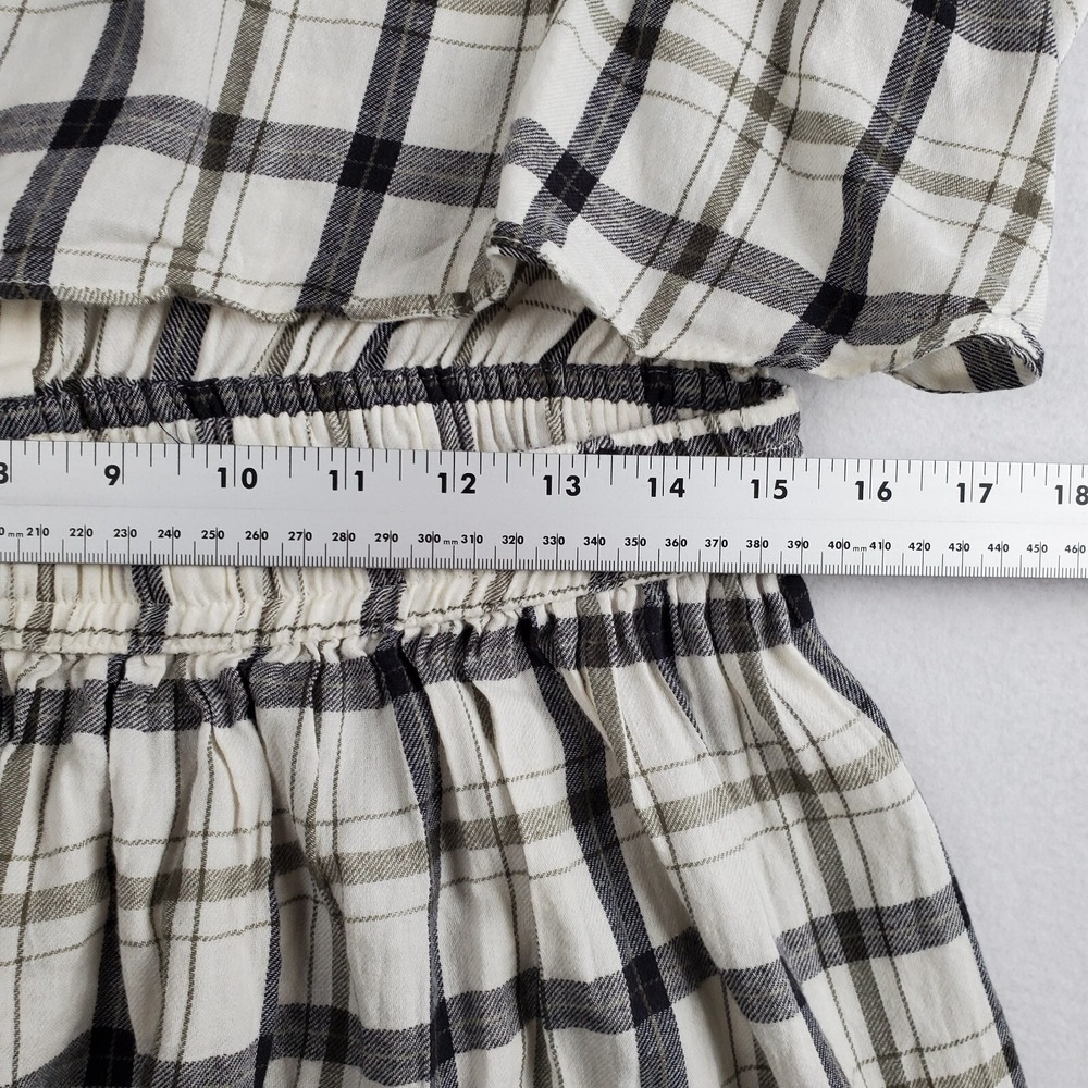 Asos Design Mini Skater Shirt Dress Women 12 CreamBlack Plaid Cotton Drawstring - Picture 12 of 16
